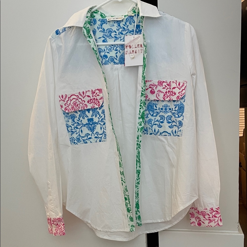 NWT Roller Rabbit Aitonia Muticolor Floral Button Down Top